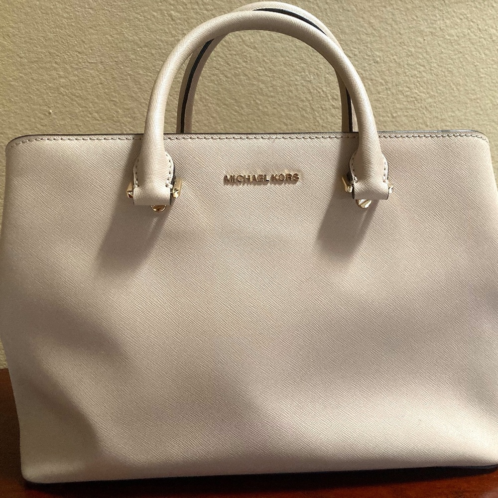 Michael Kors Large Saffiano Leather Satchel - Cream/Beige